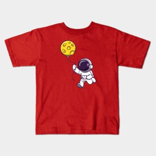 Astronaut Holding Moon Balloon Cartoon Kids T-Shirt
